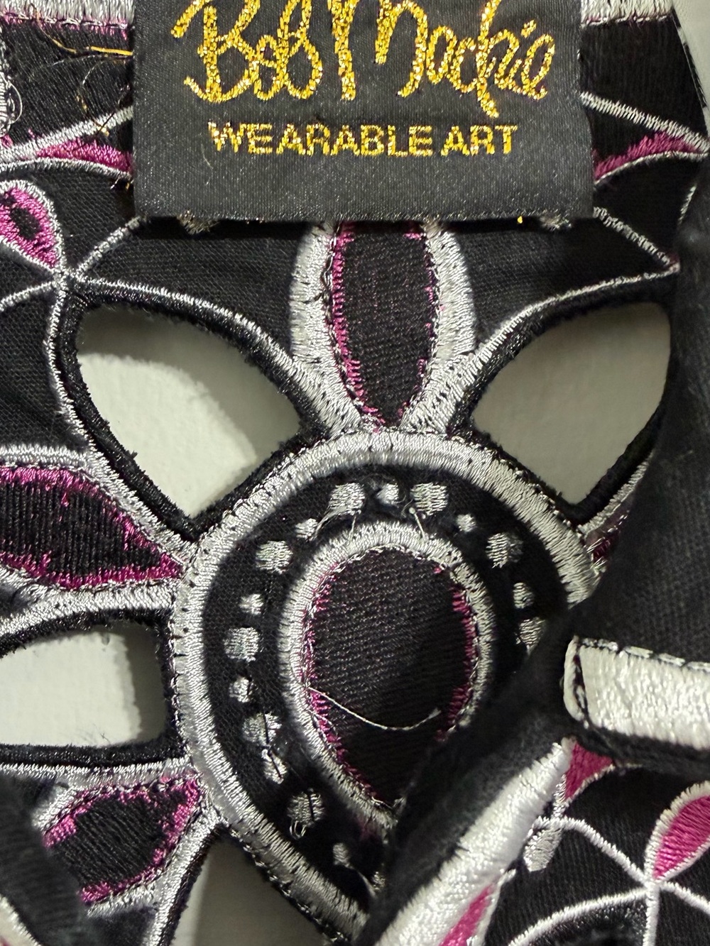 Bob Mackie Wearable Art Black Embroidered Cut Out Zip Jacket Pink White Medium - Picture 2 of 11